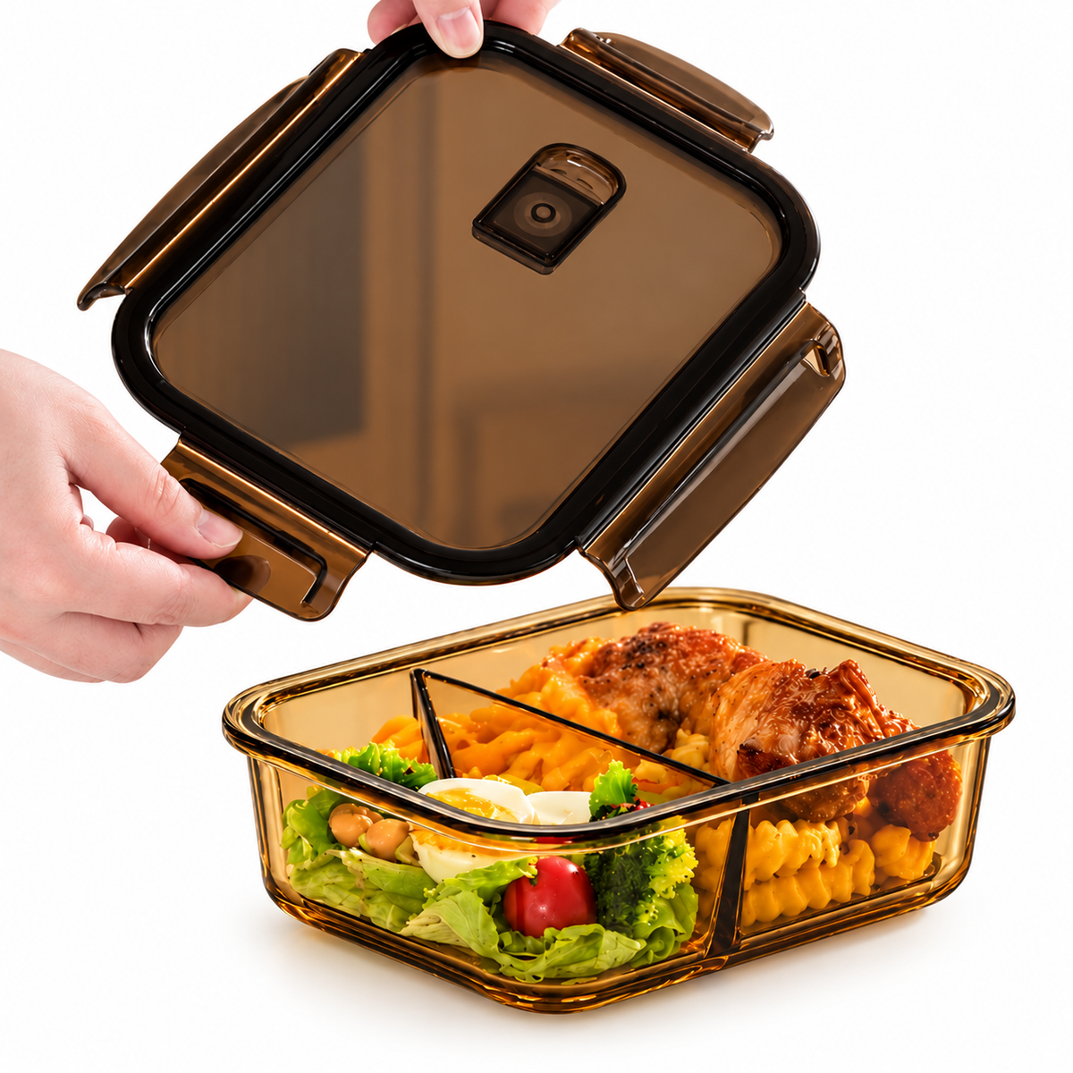 1000ml Two-Compartment Amber Glass Lunch Box