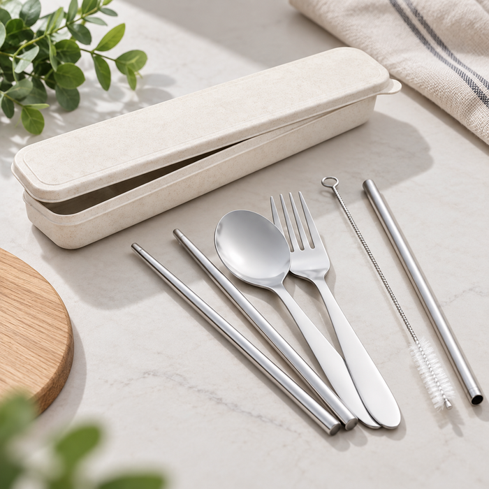 EcoWheat Stainless Steel Cutlery & Straw Set
