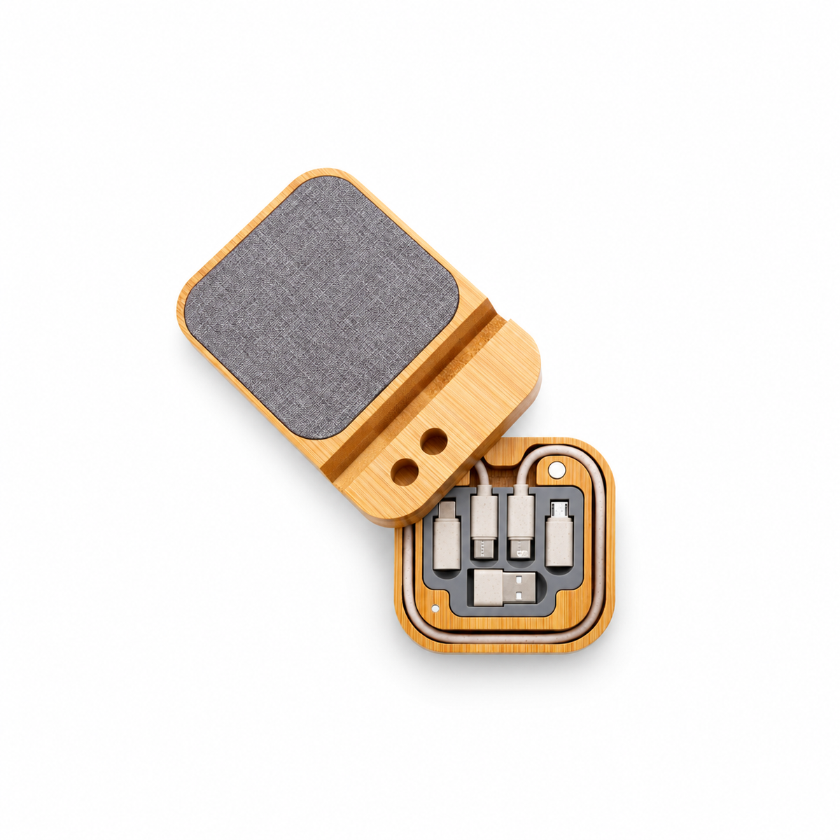 15W Bamboo Wireless Charging Station  & Cable Kit