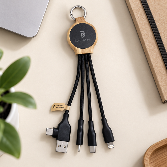 18W Bamboo Keyring Charging Cable