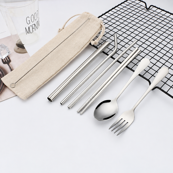 Stainless Steel Cutlery Set with Canvas Pouch - hover image