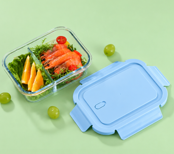 1040ml Two-Compartment Borosilicate Glass Lunch Box
