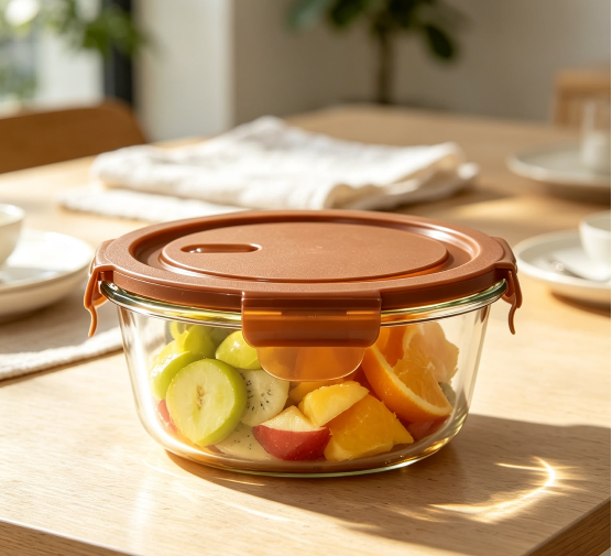 1000ml Amber Round Glass Lunch Box