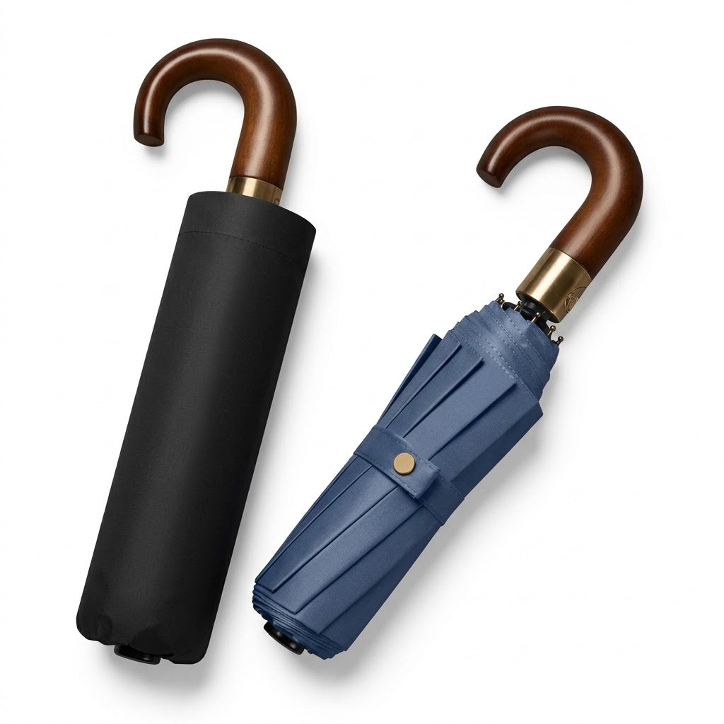 23" Automatic Foldable UV Umbrella with Wooden J-Hook