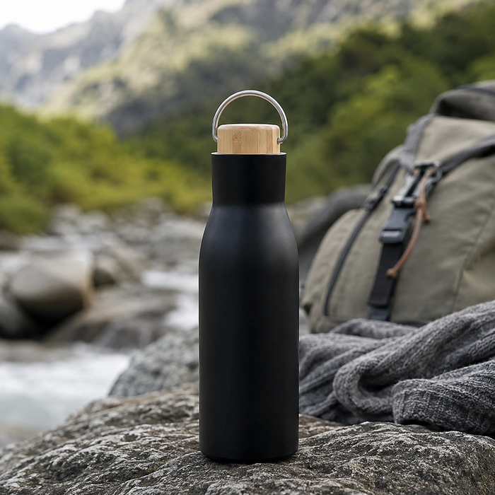 BambooGrip 450ml Double Wall Stainless Steel Bottle
