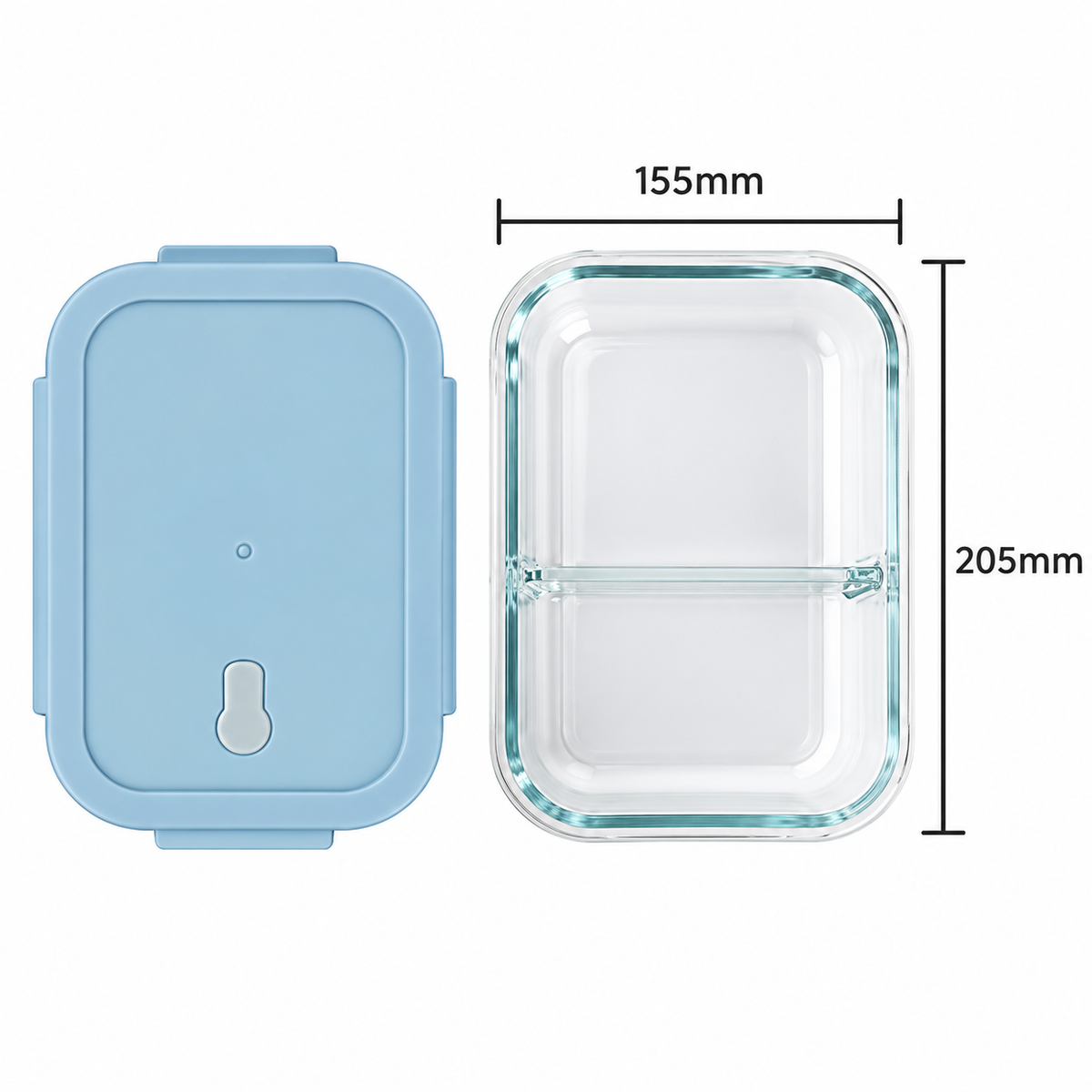 1040ml Two-Compartment Borosilicate Glass Lunch Box
