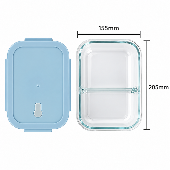 1040ml Two-Compartment Borosilicate Glass Lunch Box - hover image