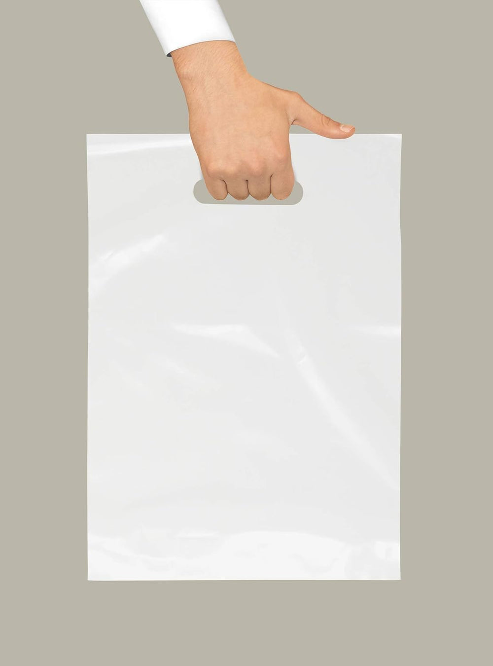 Purple Q Crafts Plastic Bag With Die Cut Handle 9" x 12" White Merchandise Bags 100 Pack for Retail, Gifts and Shows