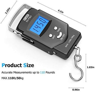 Dr.meter Fish Scale Luggage Scale Fishing Gear - 110lb Backlit LCD Display Digital Scale with Built-in Measuring Tape - Fishing Scale with 2 AAA Batteries, Pocket Size - Fishing Gifts for Men