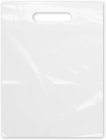 Purple Q Crafts Plastic Bag With Die Cut Handle 9" x 12" White Merchandise Bags 100 Pack for Retail, Gifts and Shows