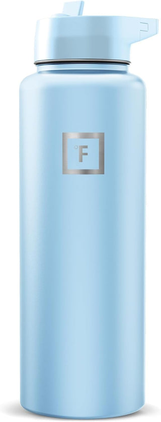 IRON °FLASK Camping & Hiking Hydration Flask with Straw, Wide Mouth Insulated Stainless Steel Sports Water Bottle - 40 oz Midnight Black