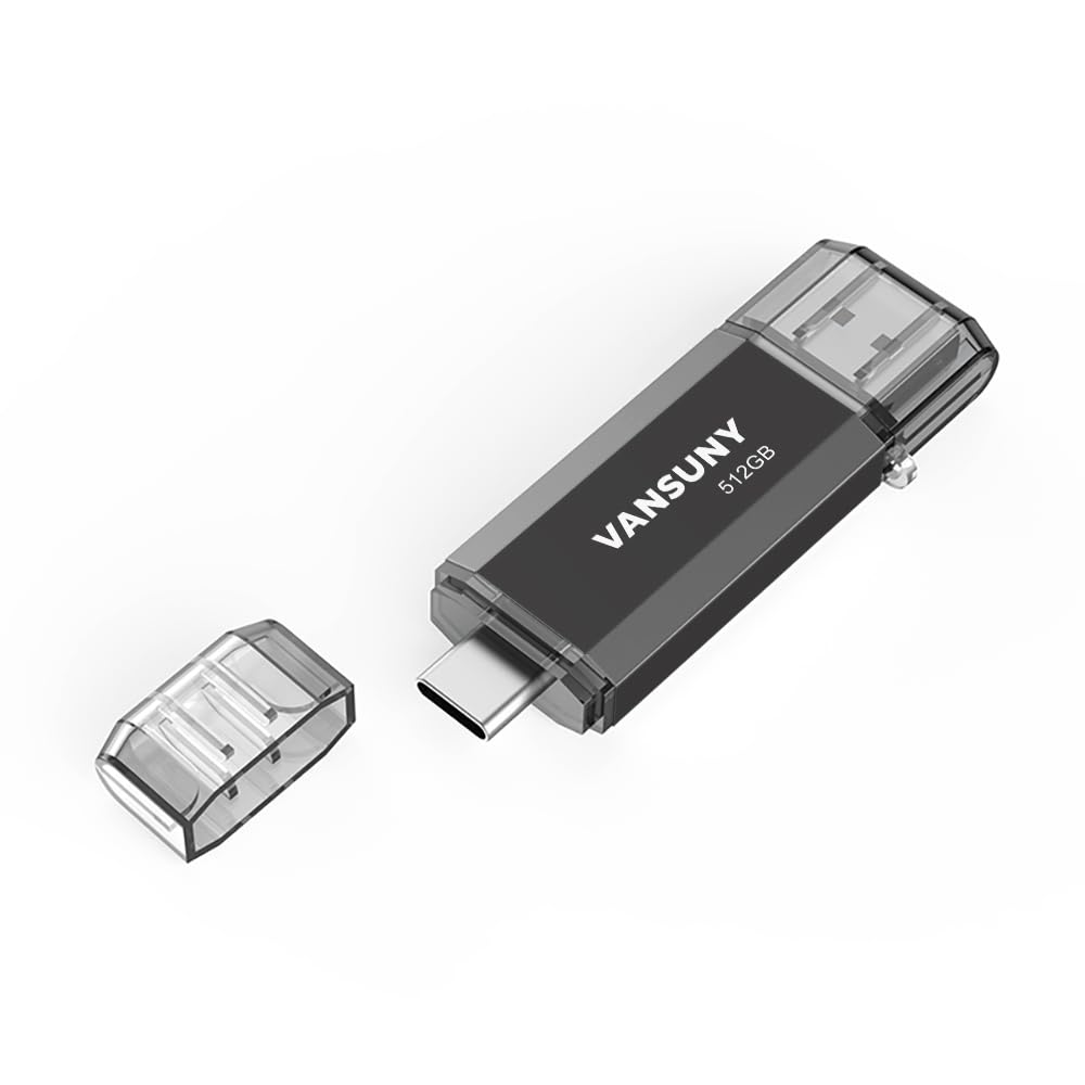 Vansuny 2 Pack 128GB USB C Flash Drive 2 in 1 OTG USB 3.0 + Tape C Memory Stick with Keychain Dual Type C Thumb Drive Photo Stick Jump Drive (Black and Silver)