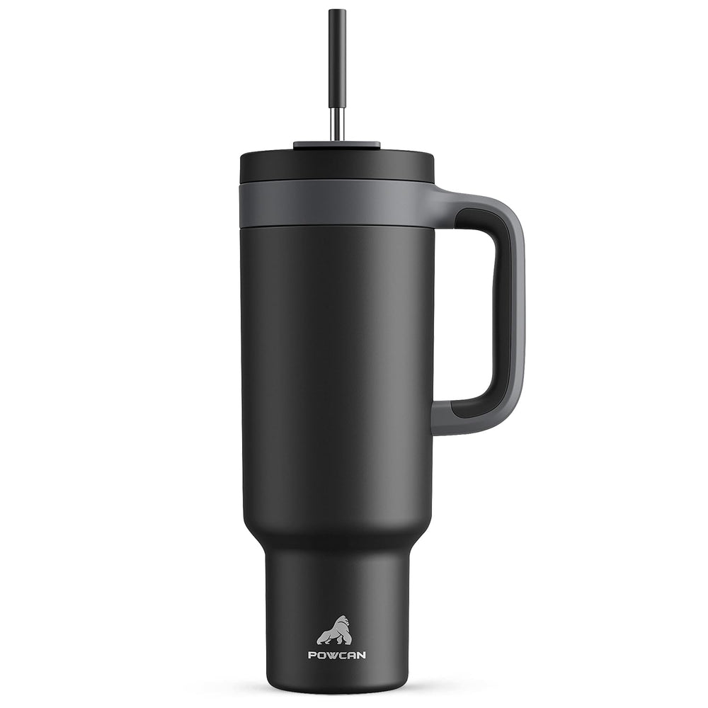 POWCAN 40 oz Tumbler with Handle, 2-in-1 Straw and Sip Lid, Leakproof, Dishwasher Safe, Insulated Stainless Steel Travel Coffee Mug, Keeps Cold for 34 Hours, Fits in Car Cup Holder (Midnight)