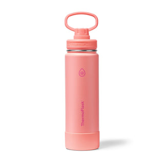 ThermoFlask Stainless Steel Water Bottles 2-Pack - Double-Wall Vacuum Insulated 24 oz BPA-Free Spout Lids - Keeps Drinks Cold 24 Hrs, Hot 12 Hrs - Leakproof, Dishwasher Safe, White/Coral