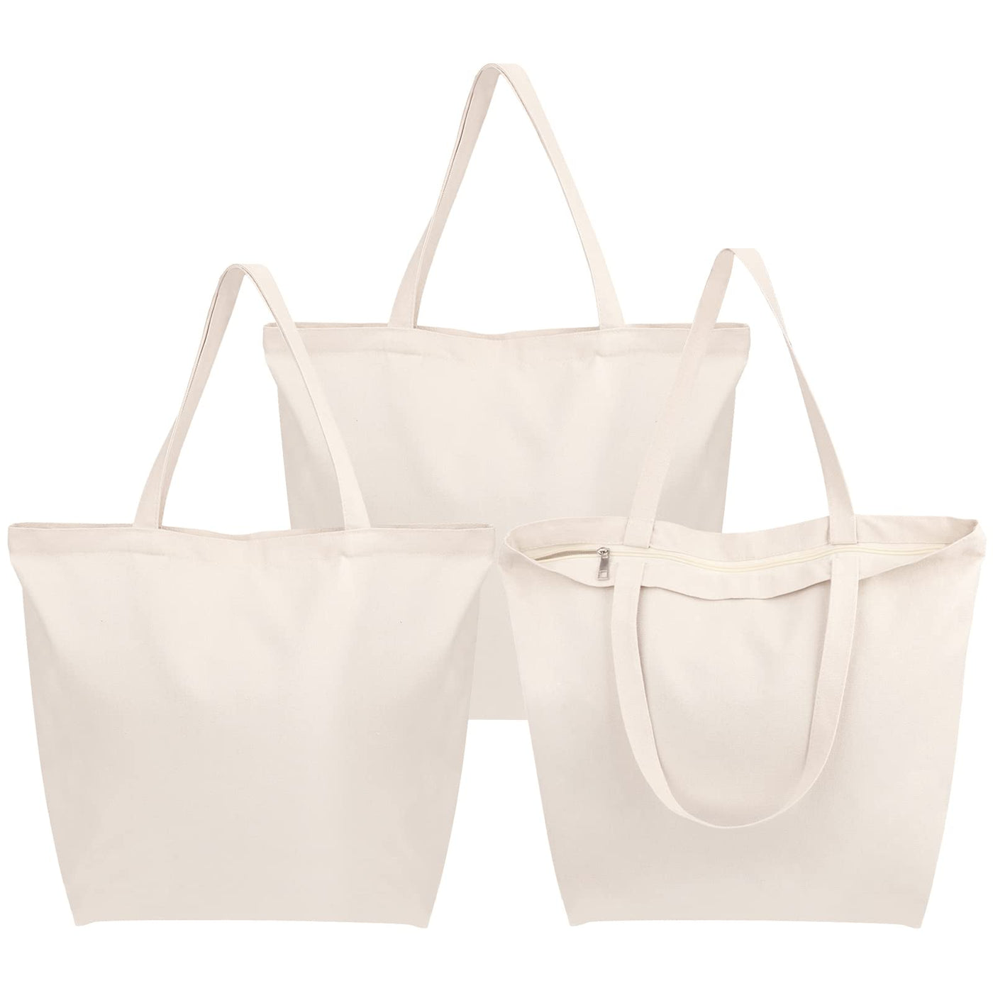 Segarty 6 Packs Canvas Tote Bag with Zipper, 16x13 inch Reusable Washable Grocery Shopping Bags with Handle Plain Canvas Totes for Women Teacher DIY Art Crafts Painting Embroidery Decoration