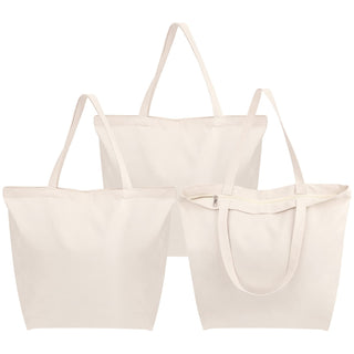 Segarty 6 Packs Canvas Tote Bag with Zipper, 16x13 inch Reusable Washable Grocery Shopping Bags with Handle Plain Canvas Totes for Women Teacher DIY Art Crafts Painting Embroidery Decoration