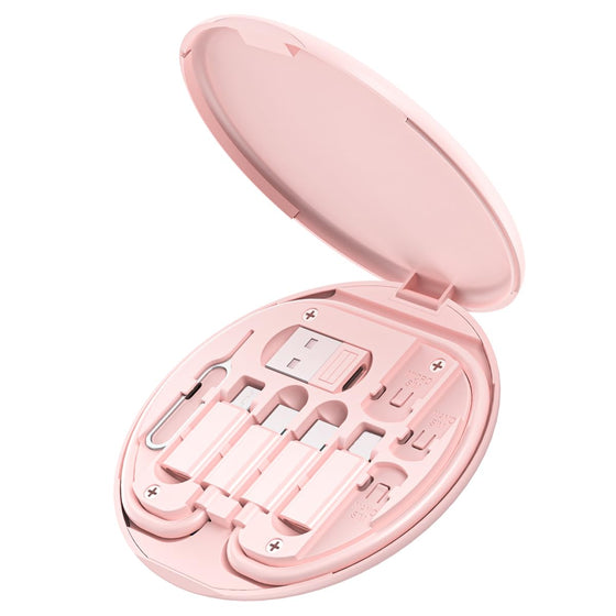Multi USB Charging Adapter Cable Kit, USB C to iOS Device Adapter Box, Conversion Set A & Type C to Male Micro /Type C/iOS Device, Data Transfer, Card Storage, Tray Eject Pin, Phone Holder (pink) - hover image