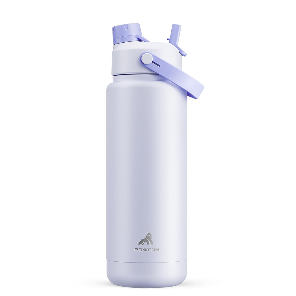POWCAN 26 oz Insulated Water Bottle with 2-in-1 Straw and Spout Lid, Keep Cold 24H, Leak-Proof, Fits in Car Cup Holder, Stainless Steel Water Bottle for Sports, Travel, and School (Cotton Candy)