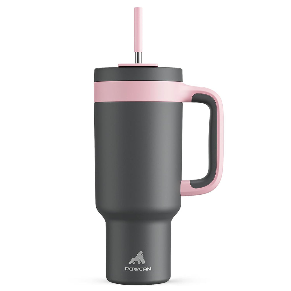 POWCAN 40 oz Tumbler with Handle, 2-in-1 Straw and Sip Lid, Leakproof, Dishwasher Safe, Insulated Stainless Steel Travel Coffee Mug, Keeps Cold for 34 Hours, Fits in Car Cup Holder (Midnight)