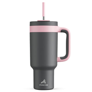 POWCAN 40 oz Tumbler with Handle, 2-in-1 Straw and Sip Lid, Leakproof, Dishwasher Safe, Insulated Stainless Steel Travel Coffee Mug, Keeps Cold for 34 Hours, Fits in Car Cup Holder (Midnight)