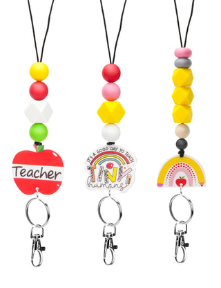 Teacher Lanyard Silicone Beaded Badge Breakaway Lanyard Cute Teacher Gift ID Holder for Women
