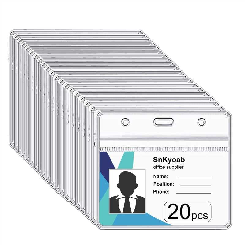 6 Pack Horizontal Badge Holders Plastic with Resealable Zipper, Waterproof ID Card Holder&Name Tag Holder for Office&School, Fits ID Card/Credit Card/Driver’s License (2.4 x 3.7 Inches)