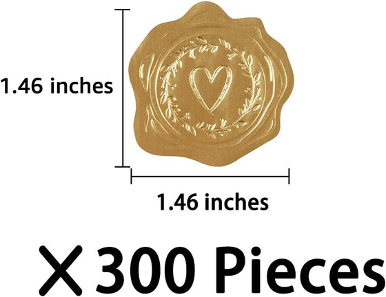 300 Pieces Embossed Gold Foil Stickers, Gold Heart-Love | For Envelopes, Wedding Invitations, Christmas Greeting Cards - hover image