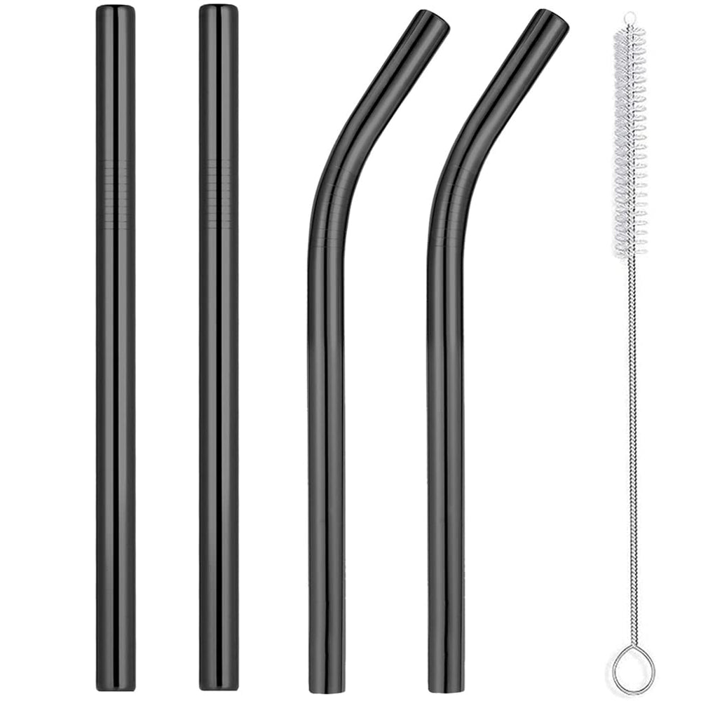 Vinaco Stainless Steel Smoothie Straws, 0.4'' Extra Wide Reusable Metal Drinking Straws for Milkshake, Smoothie, Beverage, Set of 4 with 1 Cleaning Brush