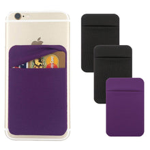 3Pack Cell Phone Card Holder Pocket for Back of Phone,Stretchy Stick on Wallet Credit Card ID Case Pouch Sleeve Self Adhesive Sticker with Flap for iPhone Samsung Galaxy-2Black+1Navy Blue
