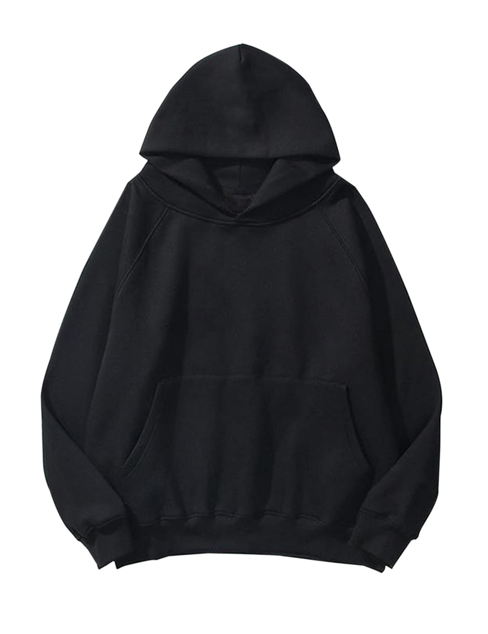 Lauweion Women Solid Basic Fleece Letter Loose Hoodie Sweatshirt Long Sleeve Kangaroo Pocket Drop Shoulder Pullovers Top