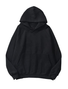 Lauweion Women Solid Basic Fleece Letter Loose Hoodie Sweatshirt Long Sleeve Kangaroo Pocket Drop Shoulder Pullovers Top