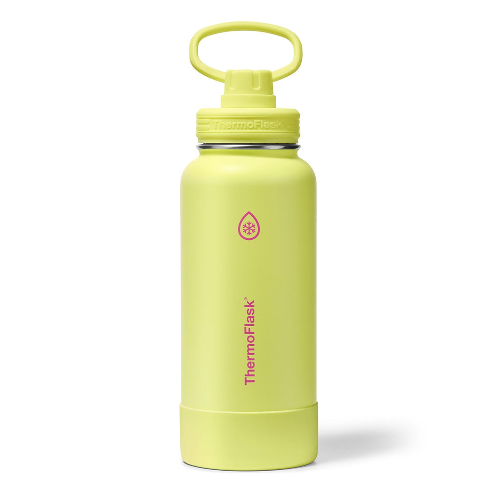 ThermoFlask Stainless Steel Water Bottles 2-Pack - Double-Wall Vacuum Insulated 24 oz BPA-Free Spout Lids - Keeps Drinks Cold 24 Hrs, Hot 12 Hrs - Leakproof, Dishwasher Safe, White/Coral