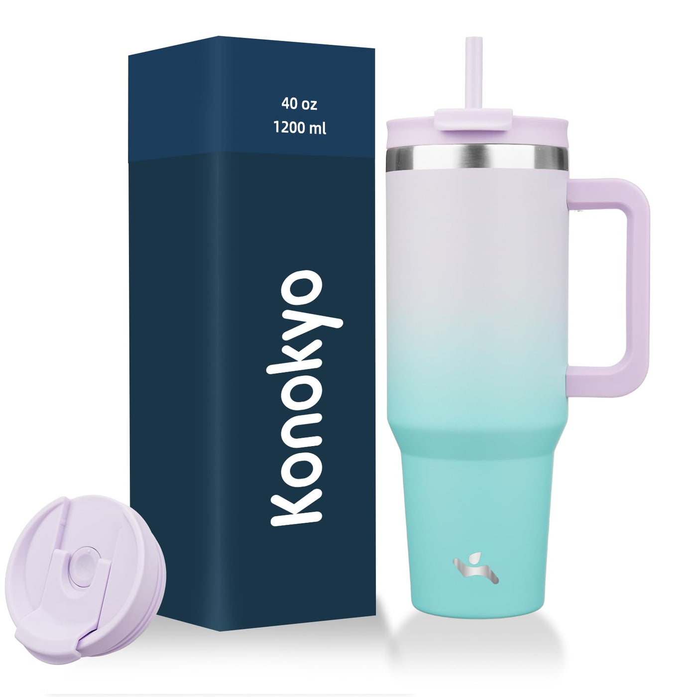Konokyo 40 oz Tumbler with Handle and 2 Straws,2 in 1 Lid Insulated Water Bottle Stainless Steel Travel Coffee Mug,Mint