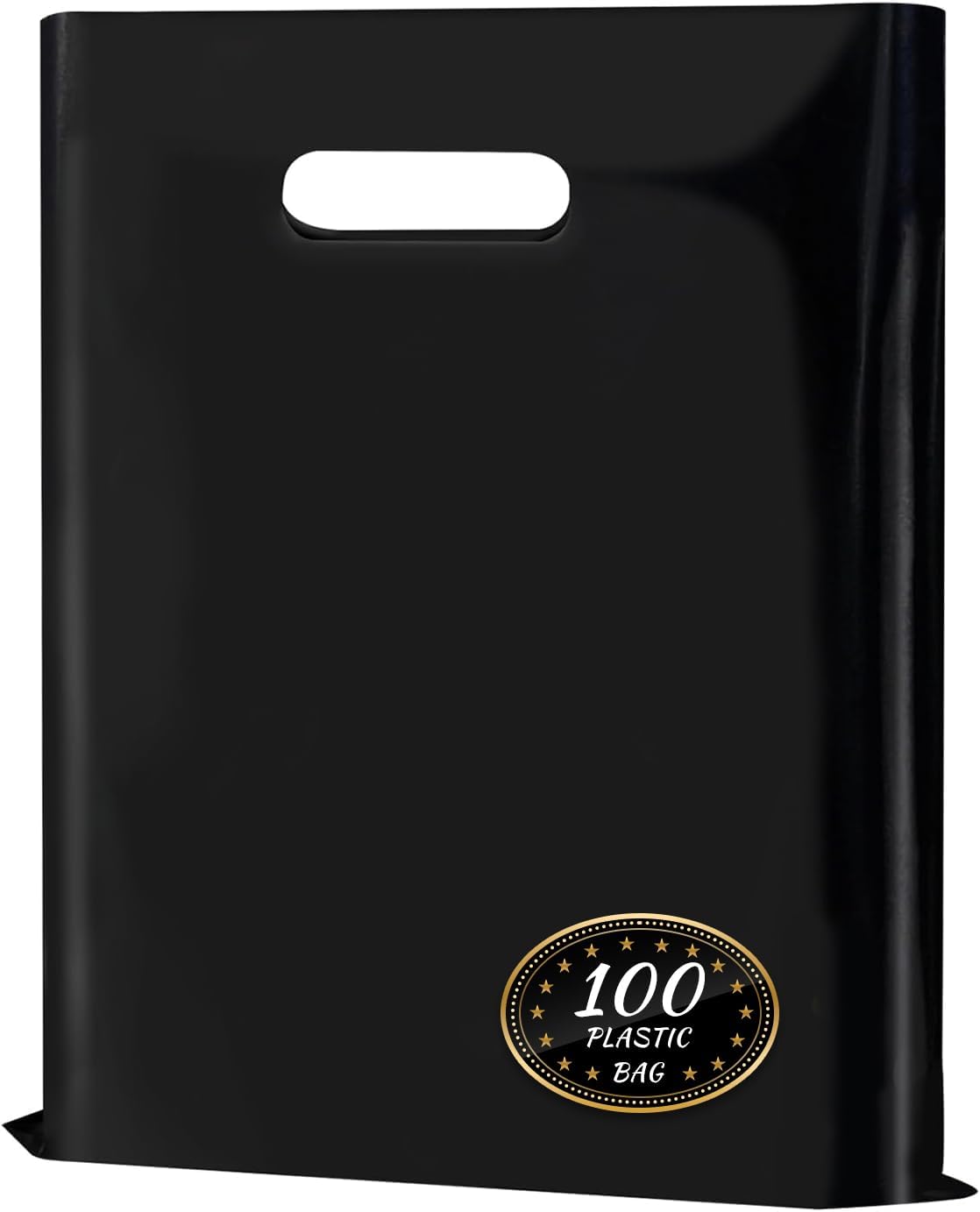 GoClimber 100 Pack Black Plastic Bags, 9"x12" Merchandise Bags With Die Cut Handles Retail Shopping Bags for Small Business Boutique Stores Gifts