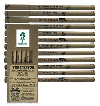 THE CREATOR The CREATOR - PLANTABLE Pens One pen reduces 6g of plastic added to the environment Go Green - Save Earth Give a gift that speaks to the Heart, Pack of (6), WILDLIFE Theme, Brown