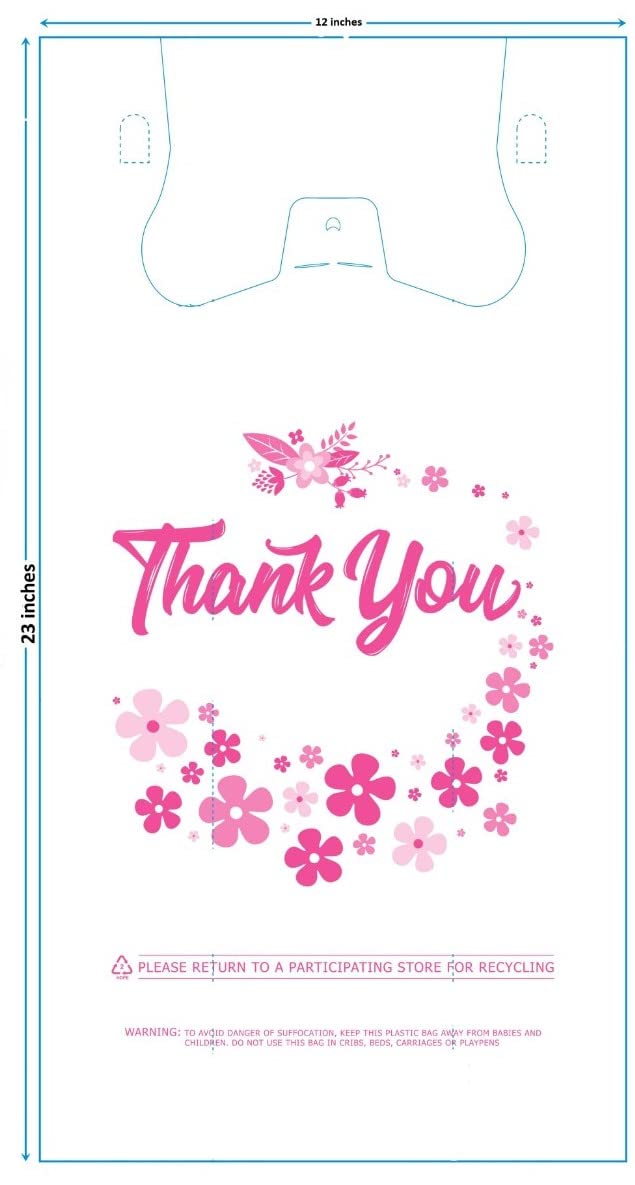 Lina Plastics- 100 Pack Thank You T-Shirt Bags, Plastic-Bulk Shopping Bags, Restaurant Bag -Plastic Bags in Bulk (12" x 7" x 23")