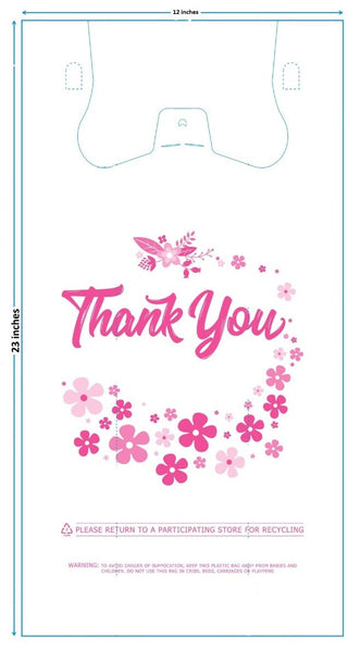 Lina Plastics- 100 Pack Thank You T-Shirt Bags, Plastic-Bulk Shopping Bags, Restaurant Bag -Plastic Bags in Bulk (12" x 7" x 23")