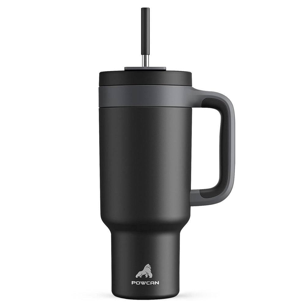 POWCAN 40 oz Tumbler with Handle, 2-in-1 Straw and Sip Lid, Leakproof, Dishwasher Safe, Insulated Stainless Steel Travel Coffee Mug, Keeps Cold for 34 Hours, Fits in Car Cup Holder (Midnight)