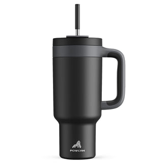 POWCAN 40 oz Tumbler with Handle, 2-in-1 Straw and Sip Lid, Leakproof, Dishwasher Safe, Insulated Stainless Steel Travel Coffee Mug, Keeps Cold for 34 Hours, Fits in Car Cup Holder (Midnight)