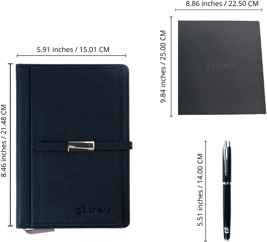 Multifunctional Professional PU Leather A5 Black Notebook and Journal with Pen, Card Holder, and Gift Box – for Business, Office, and Students