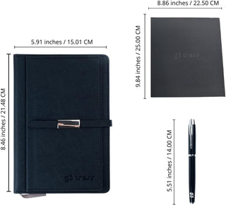 Multifunctional Professional PU Leather A5 Black Notebook and Journal with Pen, Card Holder, and Gift Box – for Business, Office, and Students