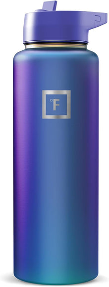 IRON °FLASK Camping & Hiking Hydration Flask with Straw, Wide Mouth Insulated Stainless Steel Sports Water Bottle - 40 oz Midnight Black