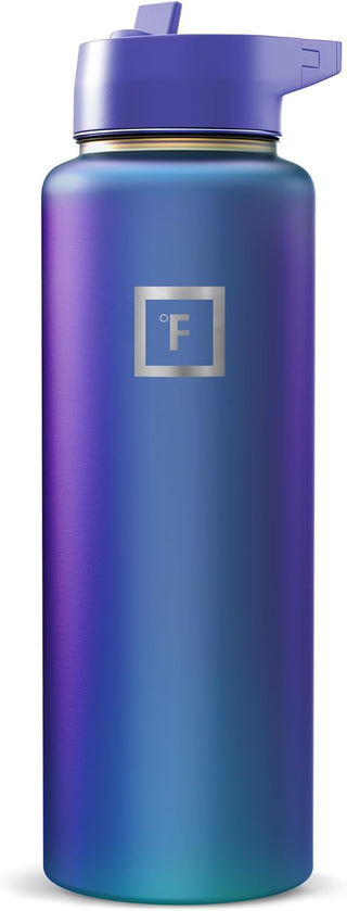 IRON °FLASK Camping & Hiking Hydration Flask with Straw, Wide Mouth Insulated Stainless Steel Sports Water Bottle - 40 oz Midnight Black