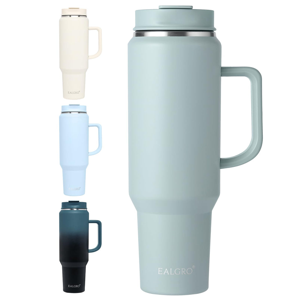 EALGRO 40 oz Tumbler with Handle, Insulated Tumblers with Lid and Straw, Large Metal Sports Water Bottle Jug, Thermal Stainless Steel Travel Coffee Mug Cup, Black