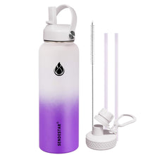 SENDESTAR Water Bottle 32oz Double Wall Vacuum Insulated Leak Proof Stainless Steel Sports Water Bottle—Wide Mouth with New Flex Straw Lid & Spout Lid (Deep Blue&Black)