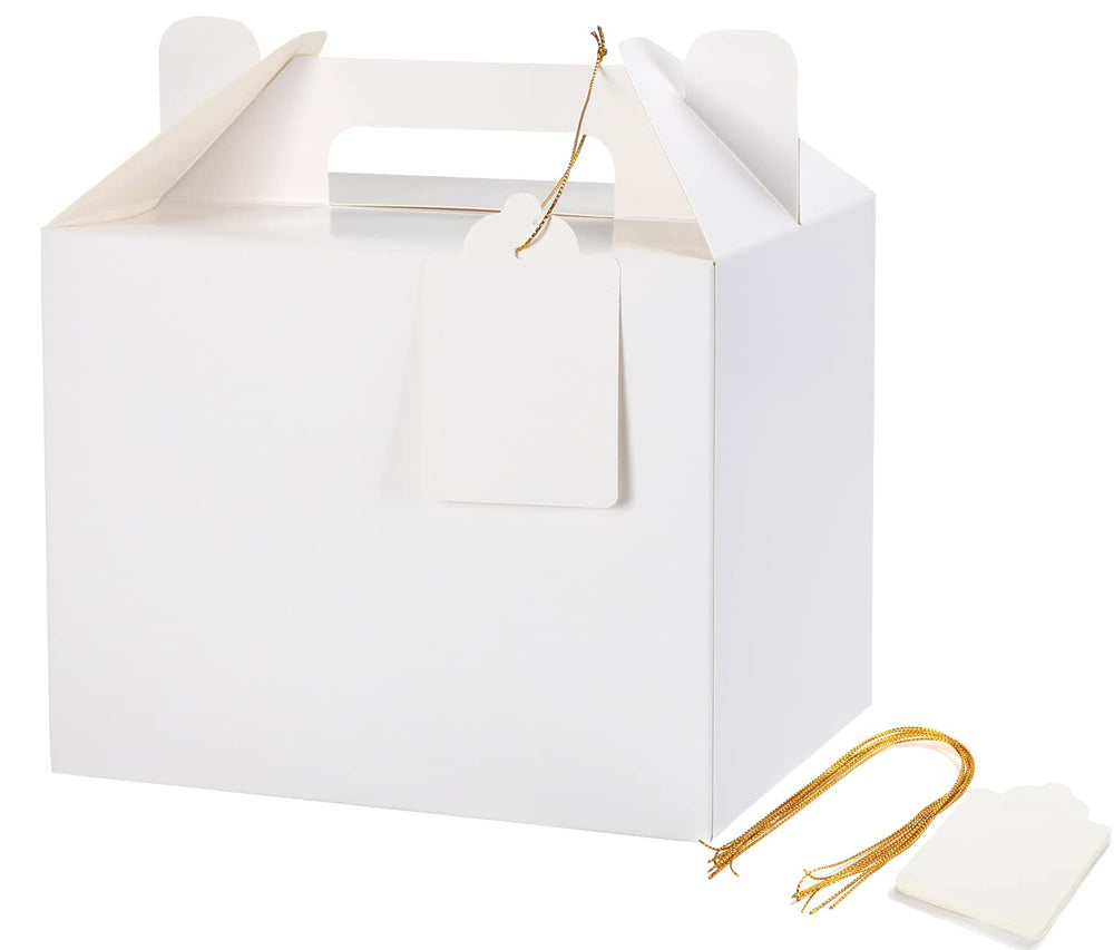 12 Pack Brown Treat Boxes, Kraft Paper Party Favor Boxes Gable Boxes Gift Boxes for Kids' Birthday Party, Wedding, Baby Shower, with Tag 7 x 5.5 x 5.5 Inches