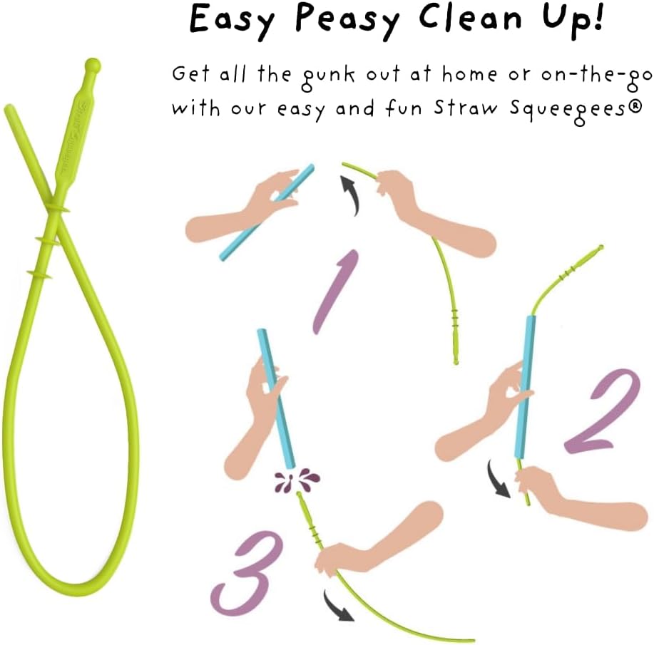 Softy Straws Wide Premium Reusable Silicone Drinking Straws + Patented Straw Squeegee - 9” Long With Curved Bend for 20 30 32 oz Tumblers Non Rubber, Flexible, Safe for Kids/Toddlers, Smoothie