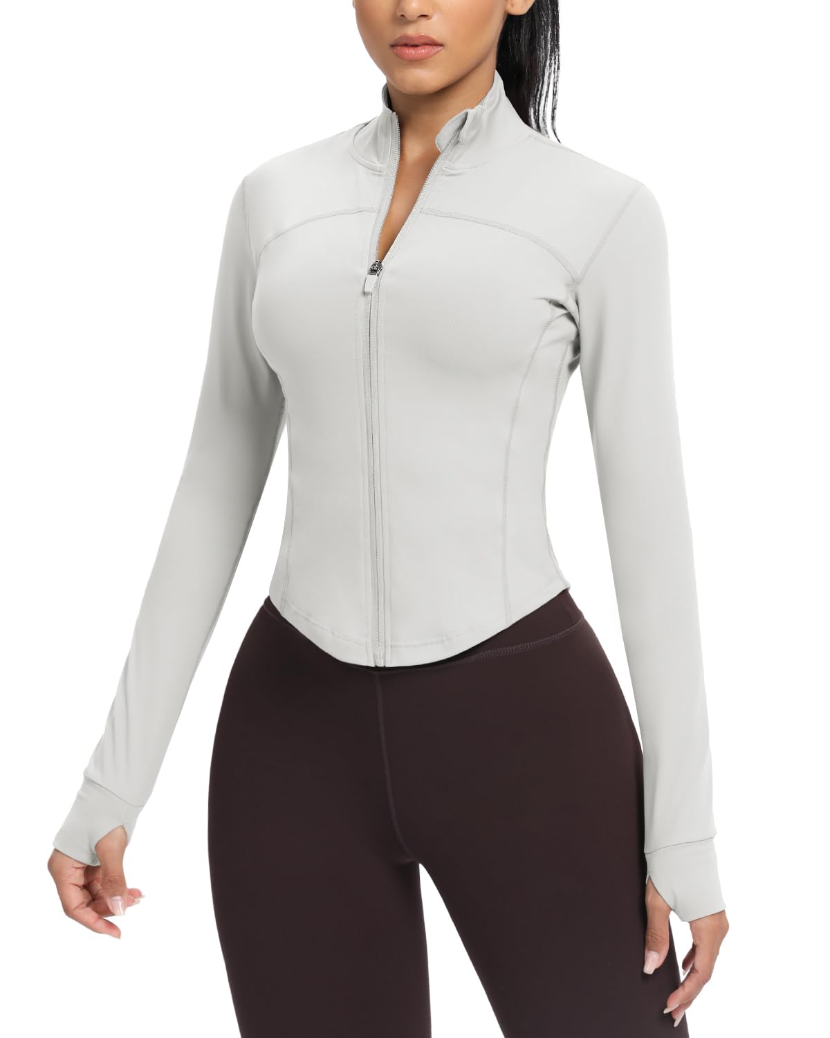 AVGO Women's Cropped Running Workout Jackets Zip Slim Fit Athletic Tops with Thumb Holes