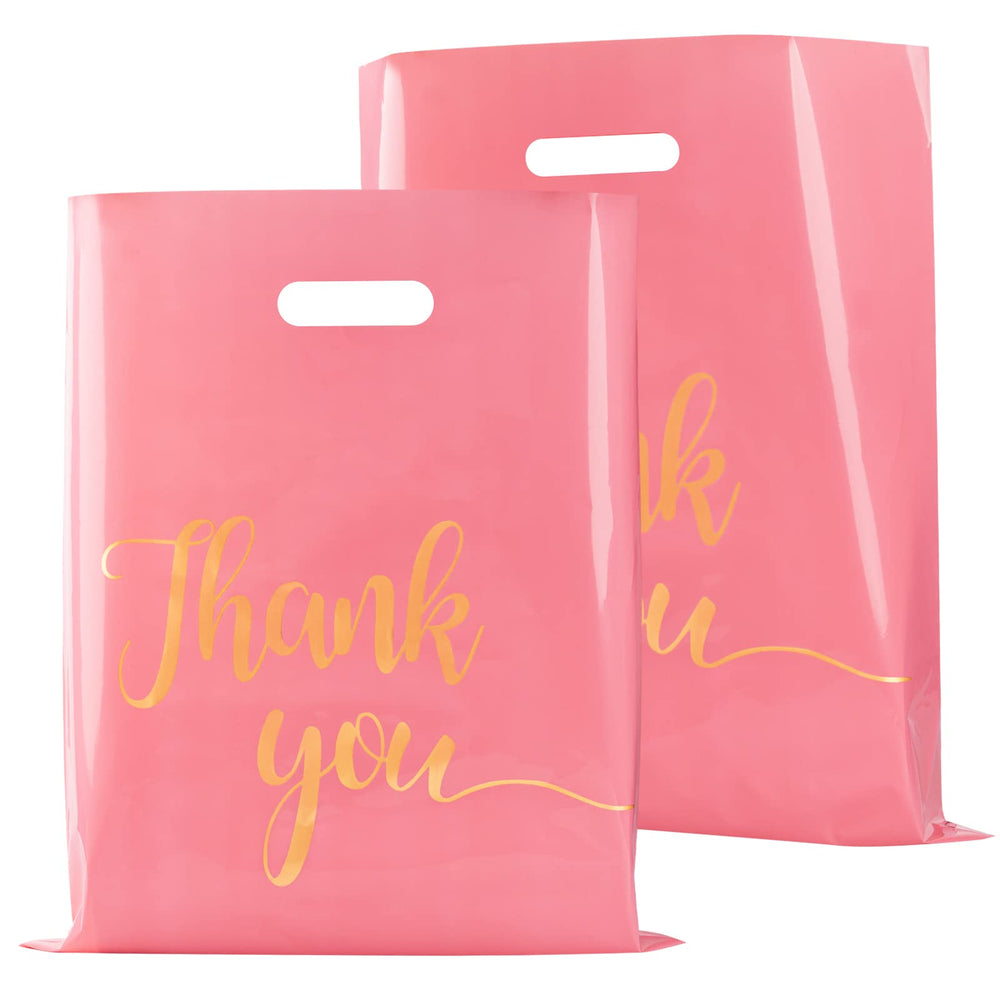 100 Pack Pink Thank You Shopping Bags for Small Business - 12"x15" Extra Thick 2.36 Mil Plastic Retail Thank You Bags with Handles for Stores, Boutique, Clothes, Business Gift