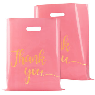 100 Pack Pink Thank You Shopping Bags for Small Business - 12"x15" Extra Thick 2.36 Mil Plastic Retail Thank You Bags with Handles for Stores, Boutique, Clothes, Business Gift
